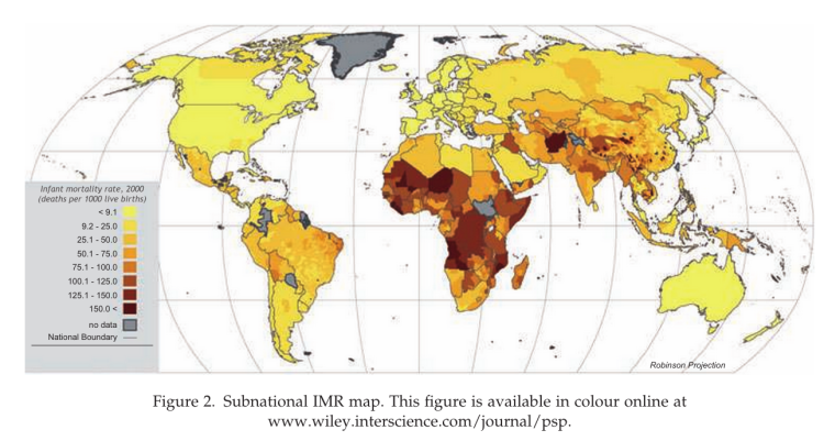 World map of infant mortality on the sub-national level
